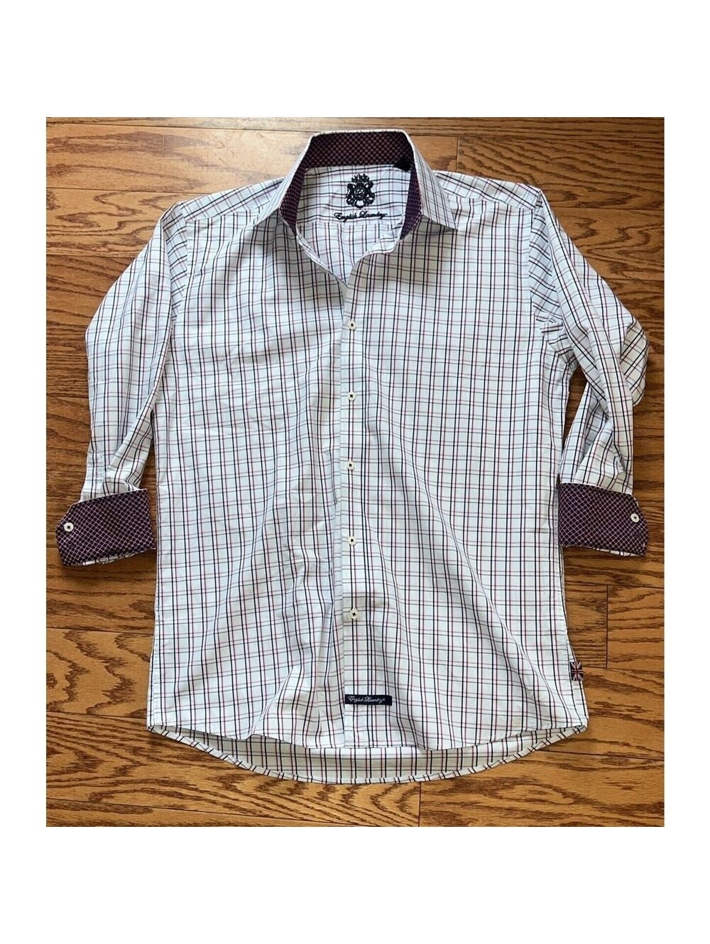 English Laundry Men's 16 32/33 Flip Cuff Shirt Button plaid - Picture 6 of 9